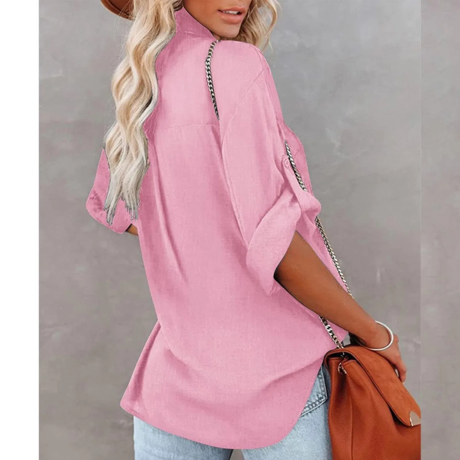Женская хлопковая блузка с длинным рукавом, Colore: Rosa — фото 2