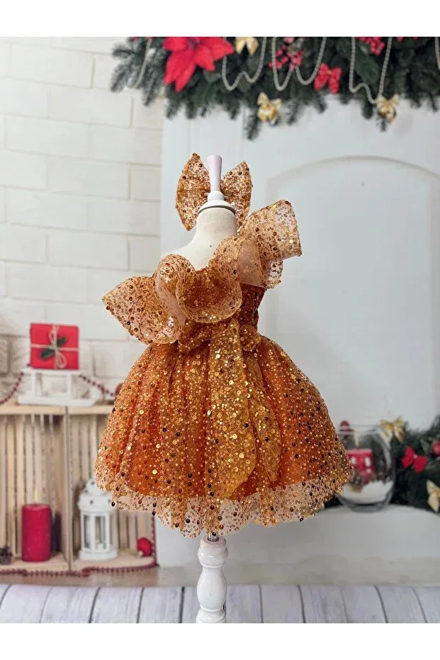 Детское платье для девочек с одним плечом Nissa, Orange — фото 4