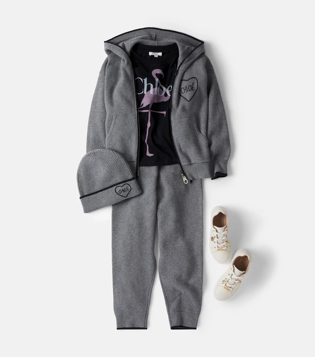 Толстовка на молнии с капюшоном Chloé Kids, серый — фото 2