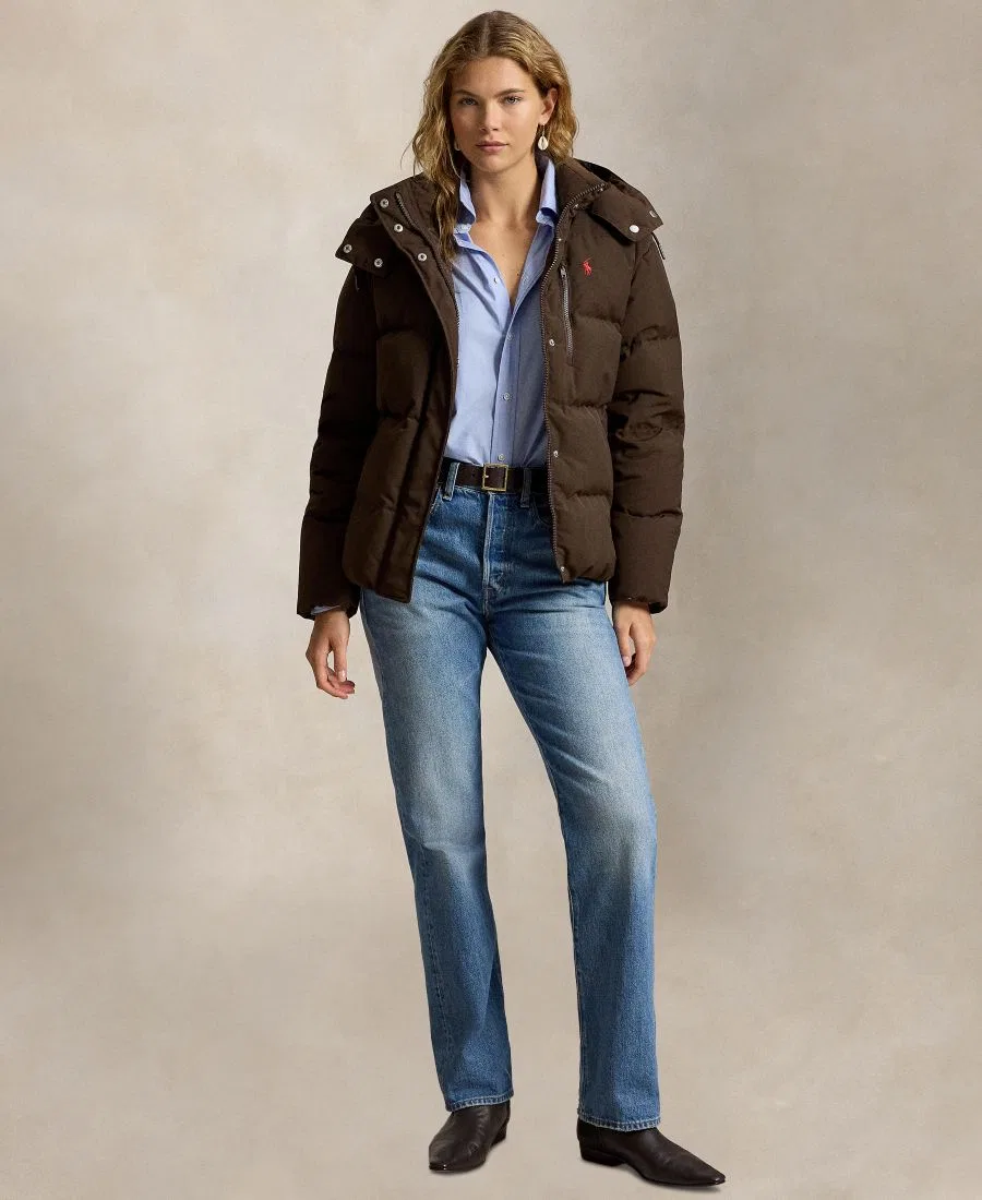 Женская куртка-пуховик средней плотности с капюшоном, модель Mid-Weight Down Puffer Jacket Polo Ralph Lauren, Dark Beech — фото 2
