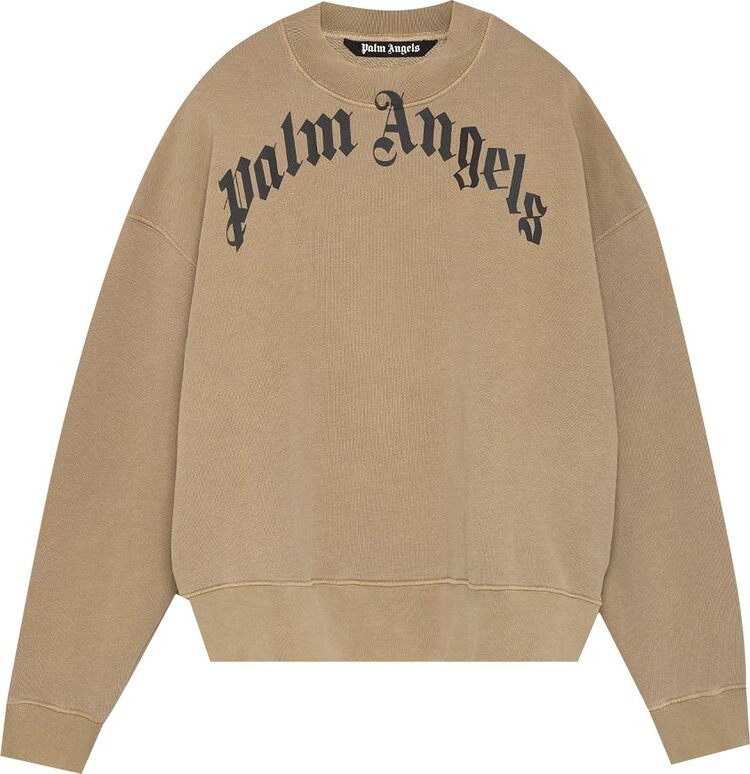 

Толстовка Palm Angels GD Curved Logo Crewneck 'Beige/Black', загар, Коричневый, Толстовка Palm Angels GD Curved Logo Crewneck 'Beige/Black', загар