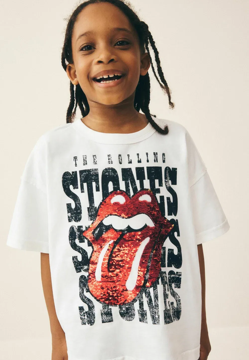 Футболка Rolling Stones свободного кроя с принтом Next, Ecru Sequin