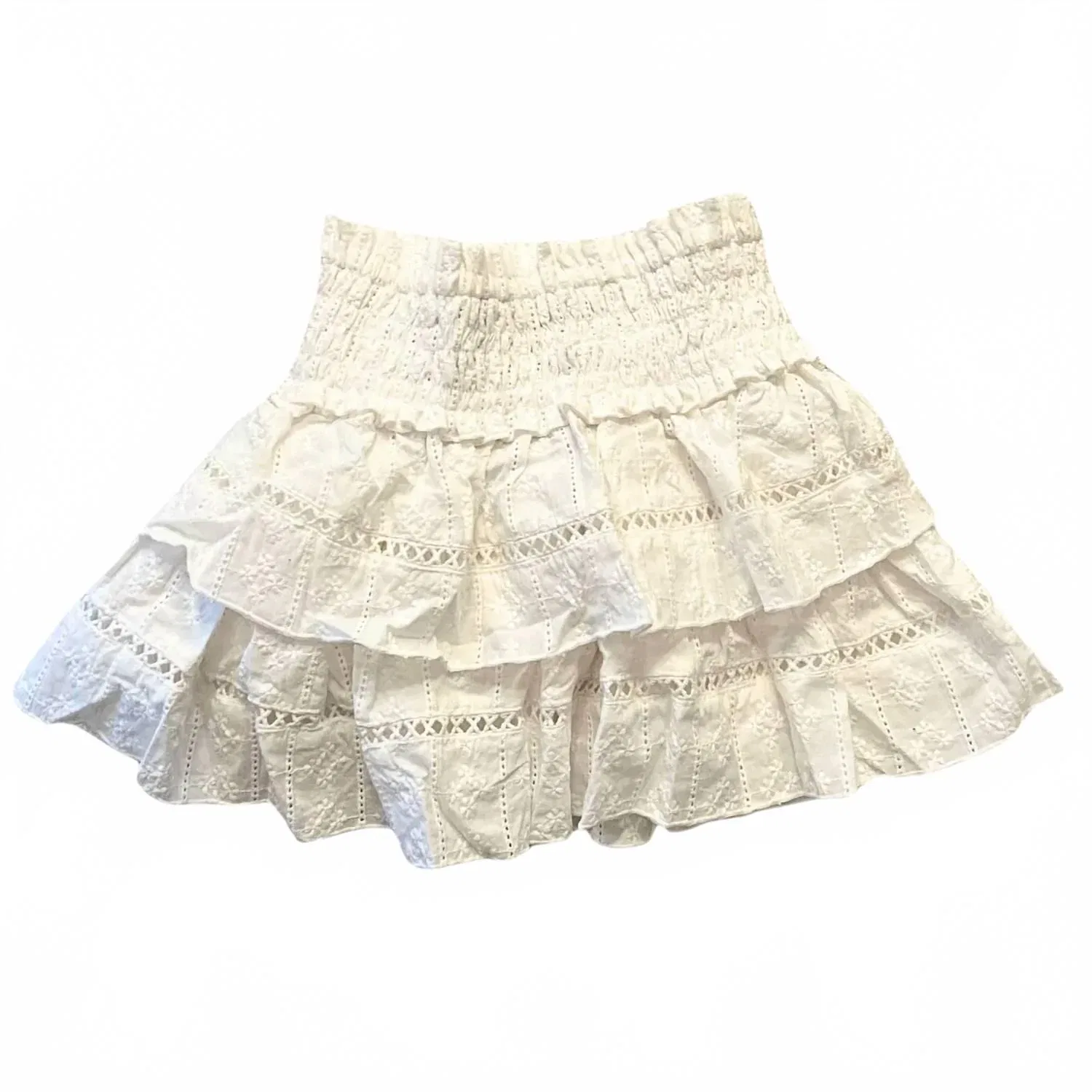 Детская юбка для девочек с ажурным узором и двойной оборкой Flowers by Zoe, White