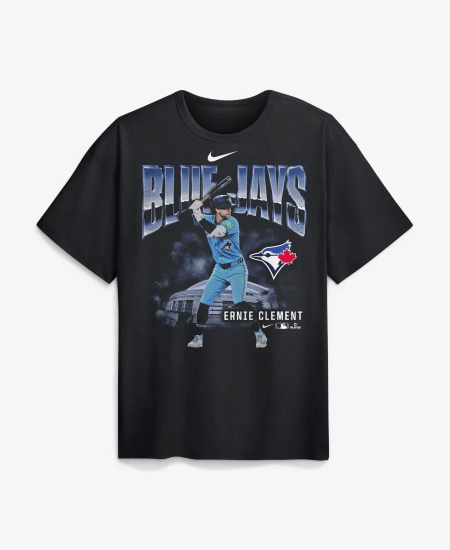 Мужская футболка Ernie Clement Black Toronto Blue Jays с увеличенным изображением игрока, модель Max90 Heavyweight Nike, Black