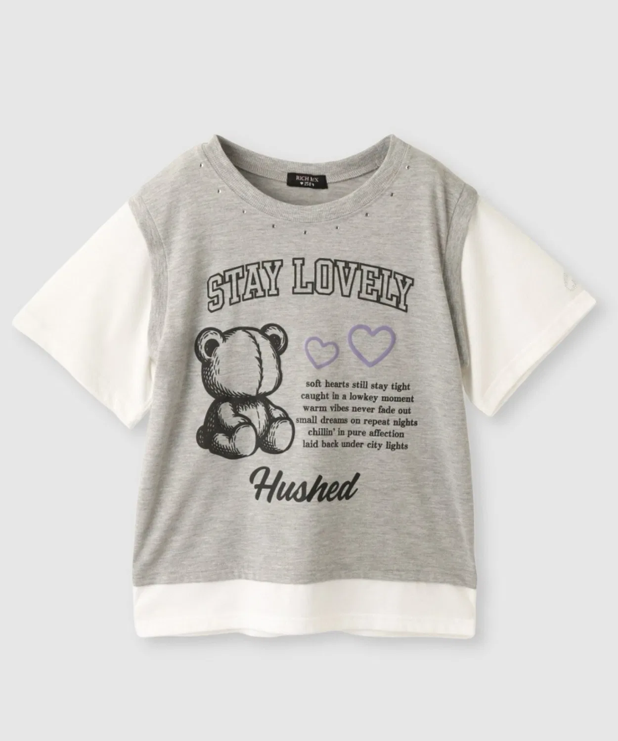 Детская футболка с принтом, без рукавов, Fake Layered Bear Graphic RICH MIX, Grey