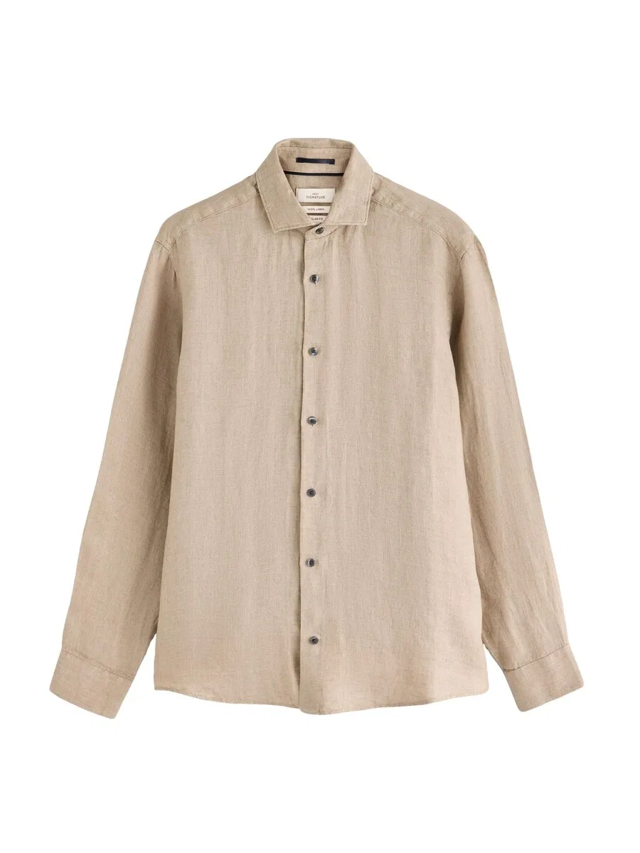 Рубашка Next Regular fit Button Up Shirt 'Signature' бежевого цвета