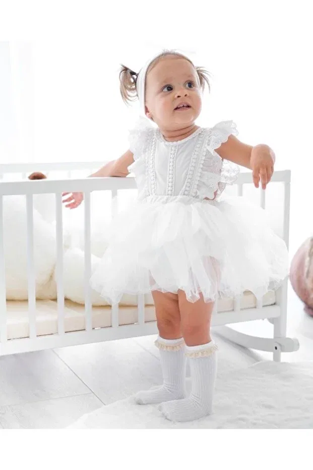 Детское платье-боди из хлопка Babylee, White