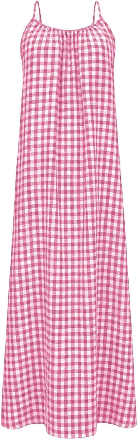 Женская повседневная макси-туника на бретелях, Pink — фото 4