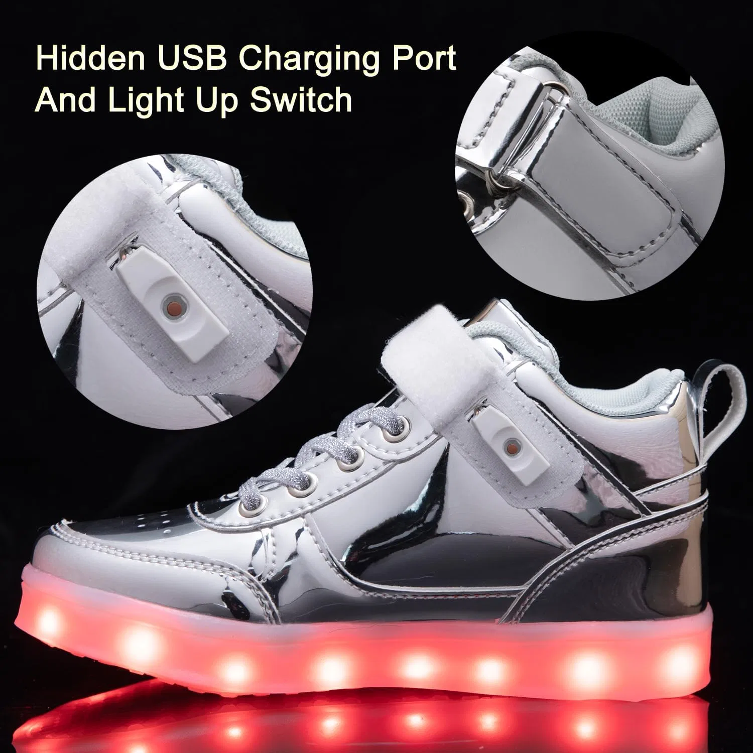 Детские светящиеся кроссовки с LED-подсветкой на шнуровке SEROUNY, Silver — фото 3