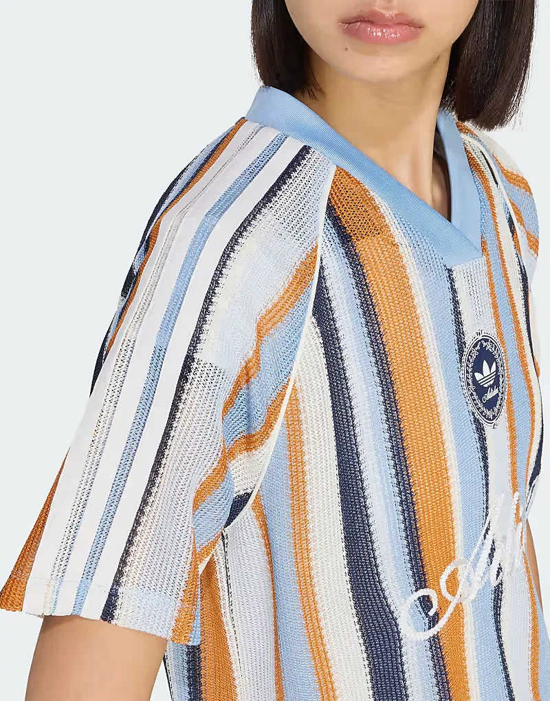 Вязаная футболка оверсайз Adidas Originals Summer Glow, синий — фото 4
