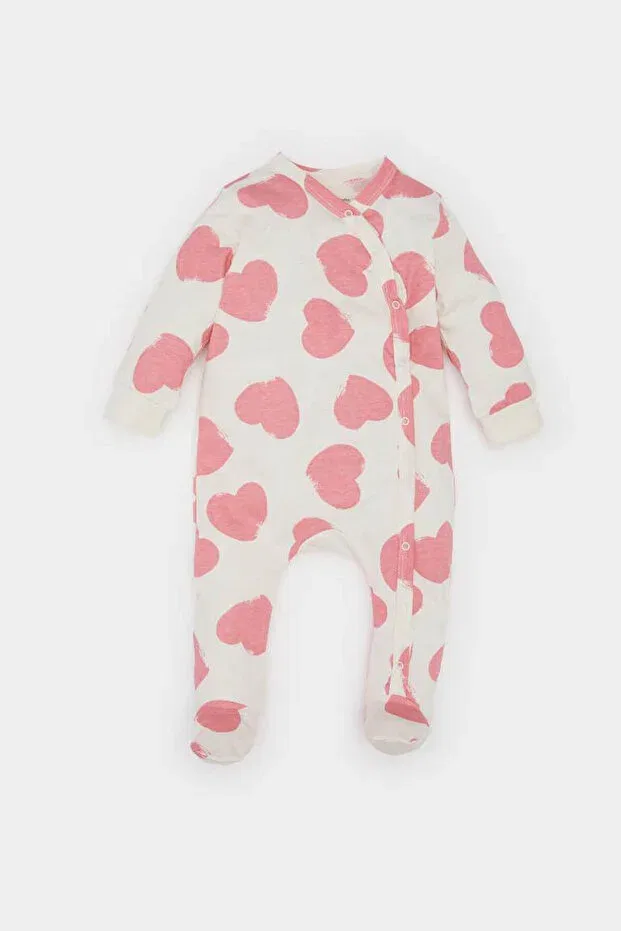 Детский комбинезон для девочек хлопковый Heart pattern Defacto, Ecru-Er233