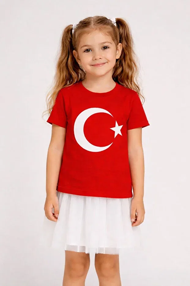 Детская футболка с принтом Crescent Star Turkish Flag Bebexo Kids, Red — фото 2