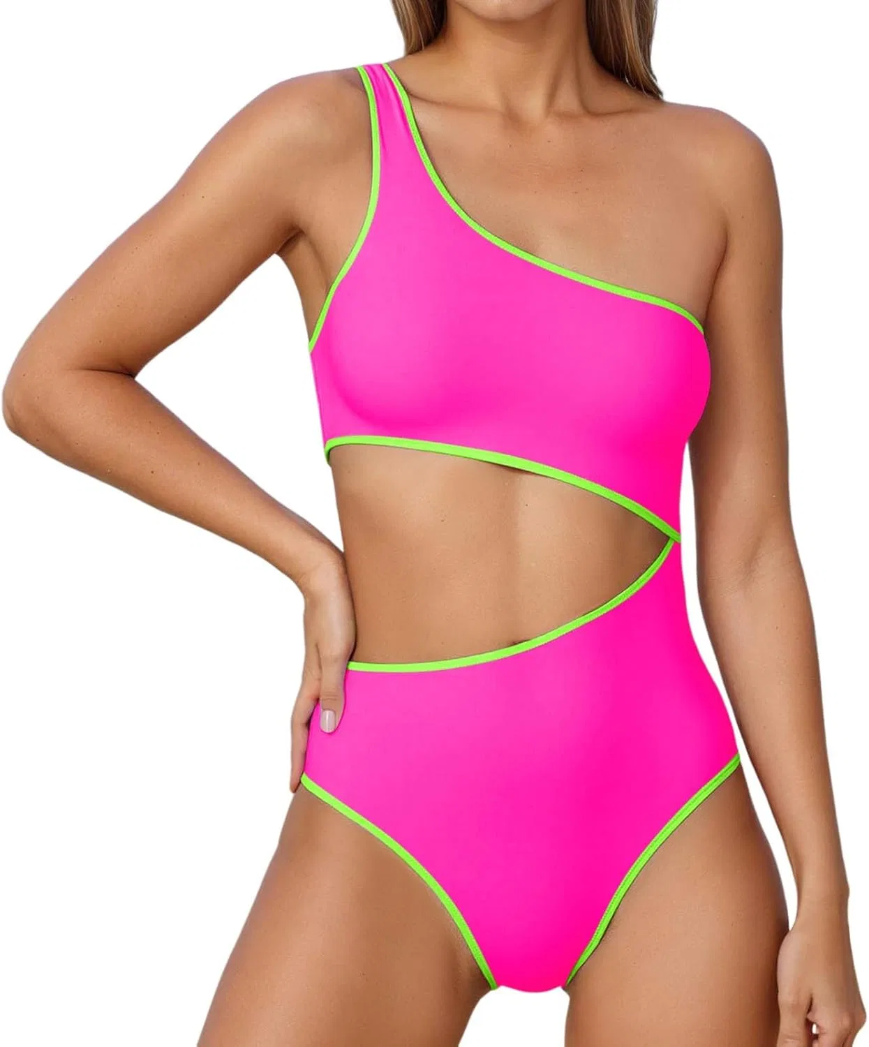 Женский монокини с открытыми плечами Solid Color, Hot Pink