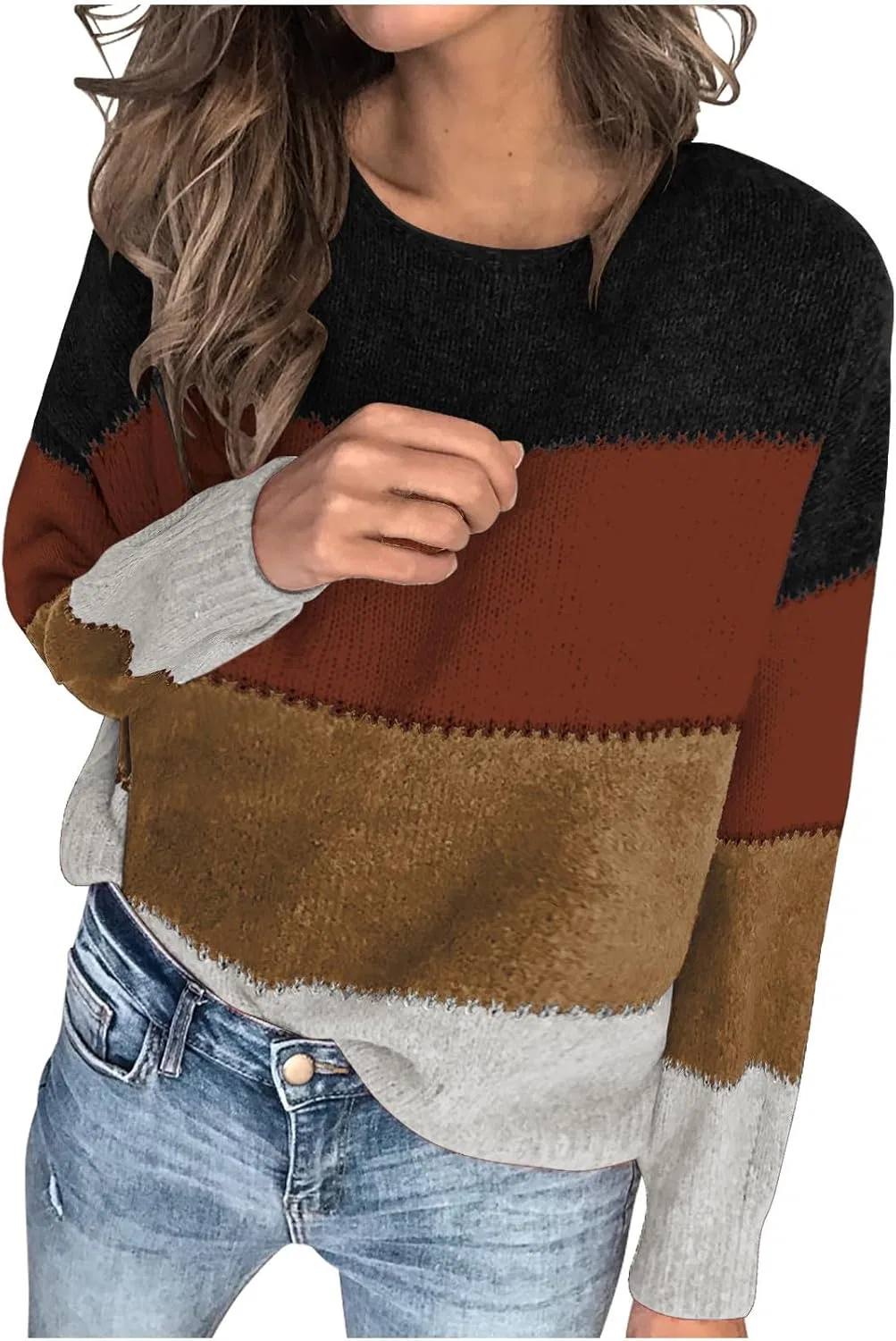 Женский свитер с длинным рукавом, цветовой блок, облегающий, Knitted Pullover, чёрный