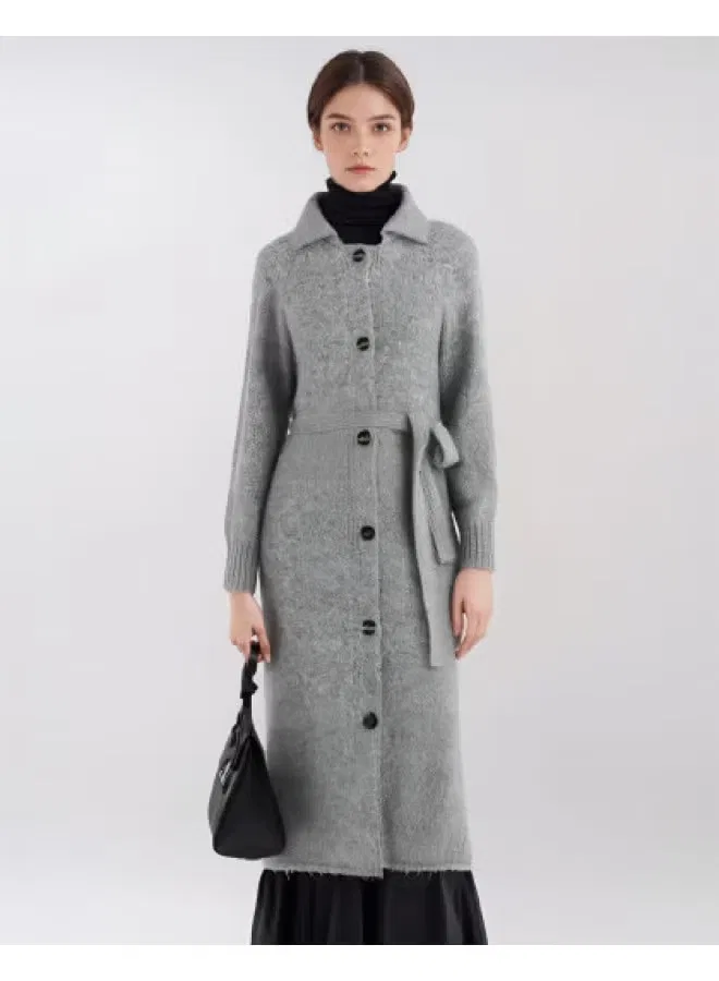 Кардиган вязаный с длинным рукавом и поясом Zara, серый