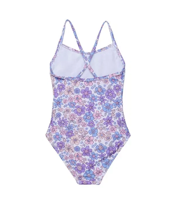 Детский купальник для девочек без рукавов Vintage Flower Criss Cross Back One Piece Gottex Kids, Multi-Violet — фото 2
