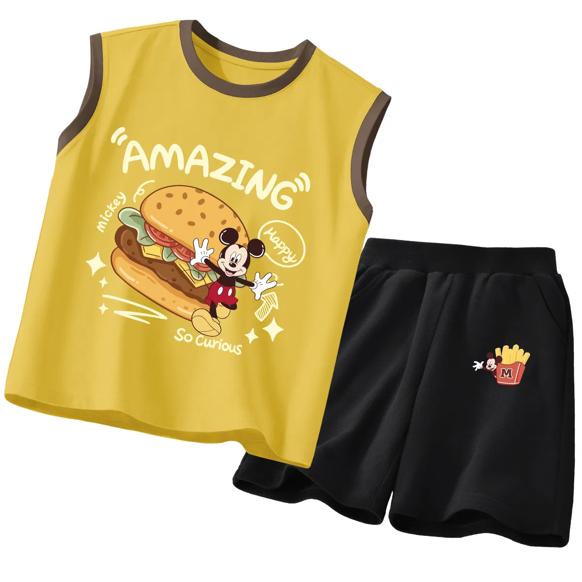 Детский спортивный костюм с круглым вырезом, Disney, Di Hamburger Brown Yellow+Di French Fries K Black