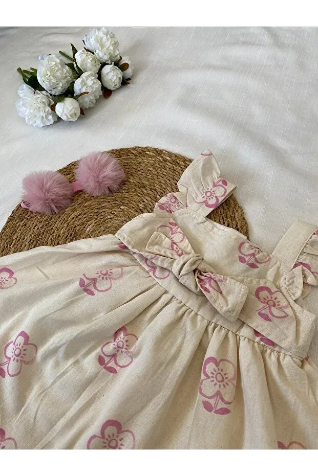 Детское платье для девочек цветочное Deflin Baby, Nude Color — фото 3