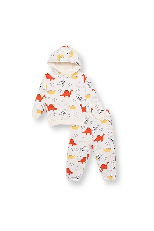 Детский спортивный костюм для мальчиков с принтом Cool Dino Ebebek Hello Baby, Ecru Printed