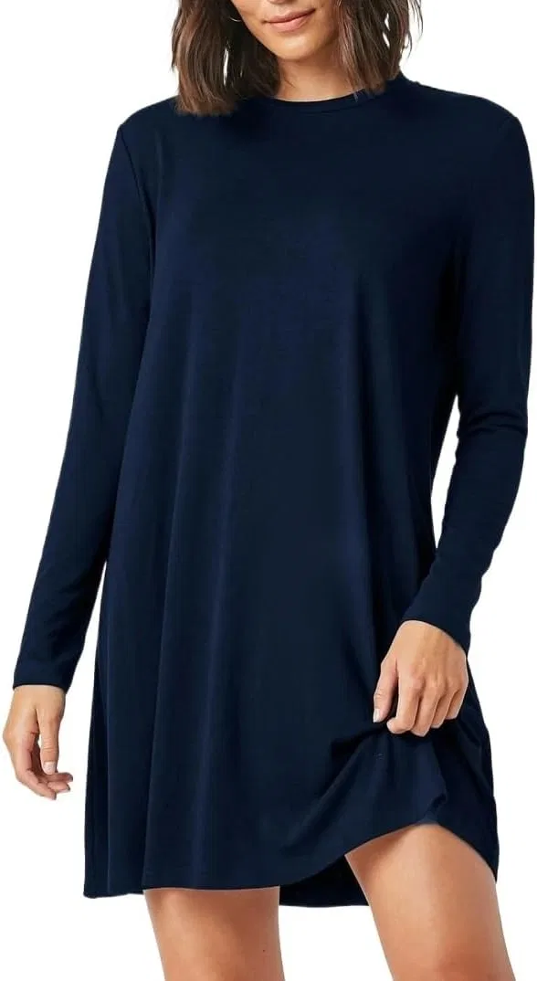 Женское платье свободного кроя с длинным рукавом, Navy Blue