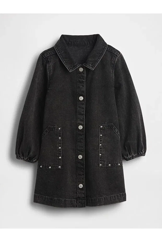 Детское платье для девочек джинсовое с карманами Gap, Black-000 — фото 4
