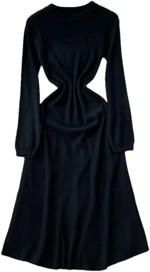 Женское облегающее трикотажное платье с длинным рукавом, Black