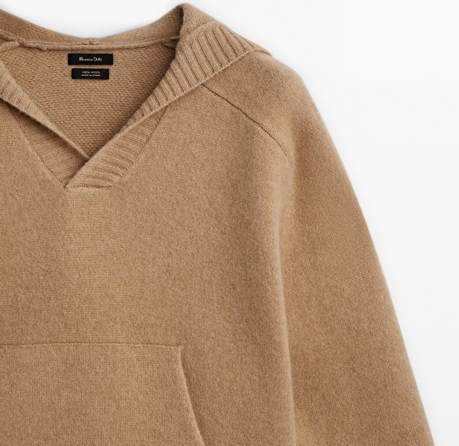Худи Massimo Dutti Wool 100% Wool Knit, светло-коричневый — фото 3