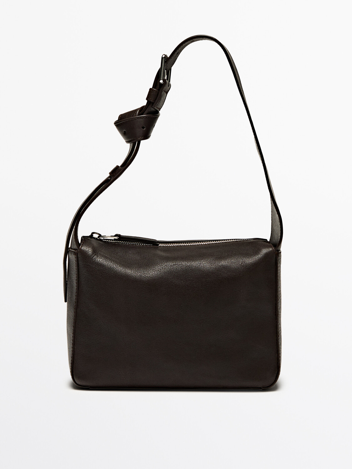 

Сумка через плечо из кожи наппа с молнией Massimo Dutti, коричневый