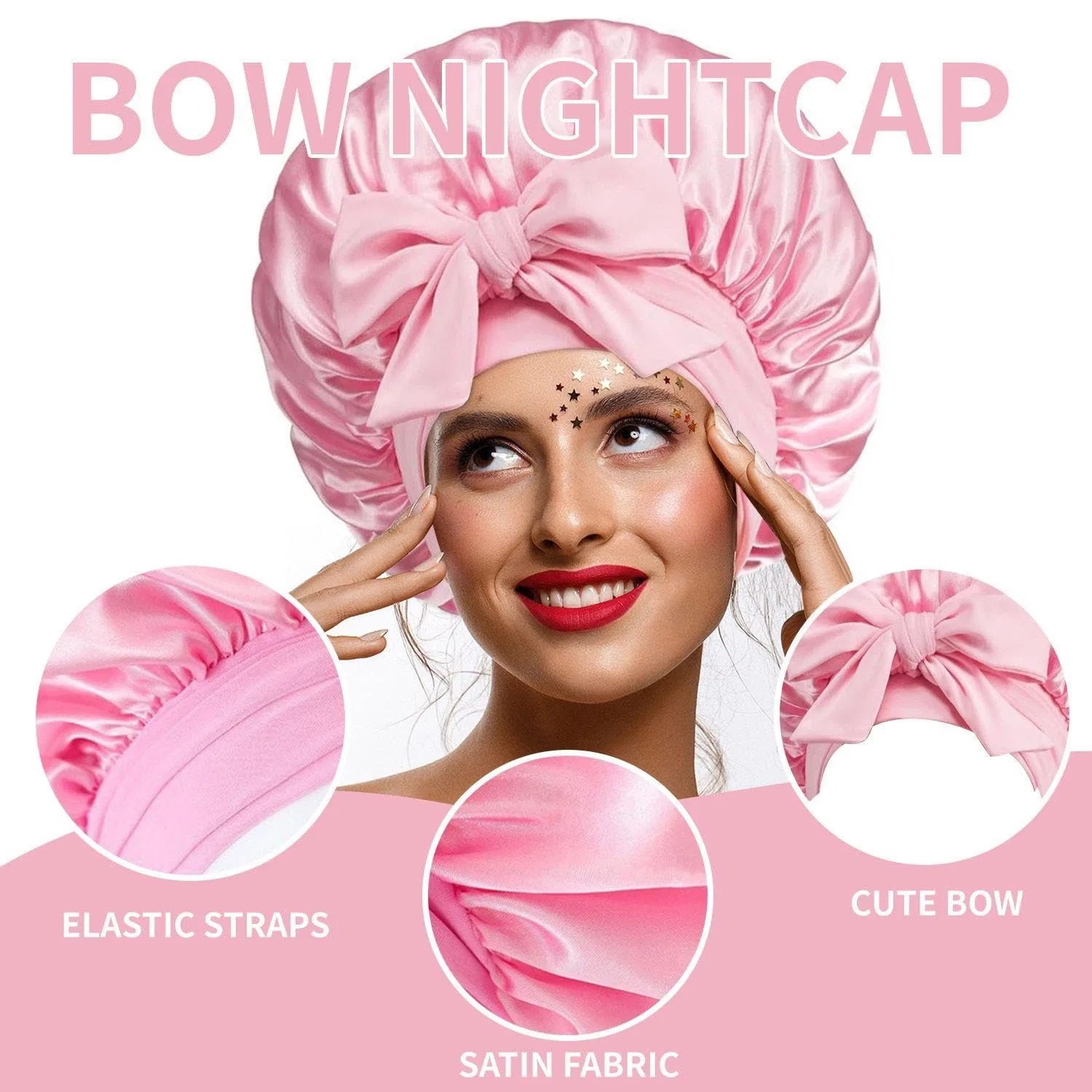 Шапочка для душа Satin Sleep Cap, 2 шт, 58 см, розовая Cwpfvqa — фото 3