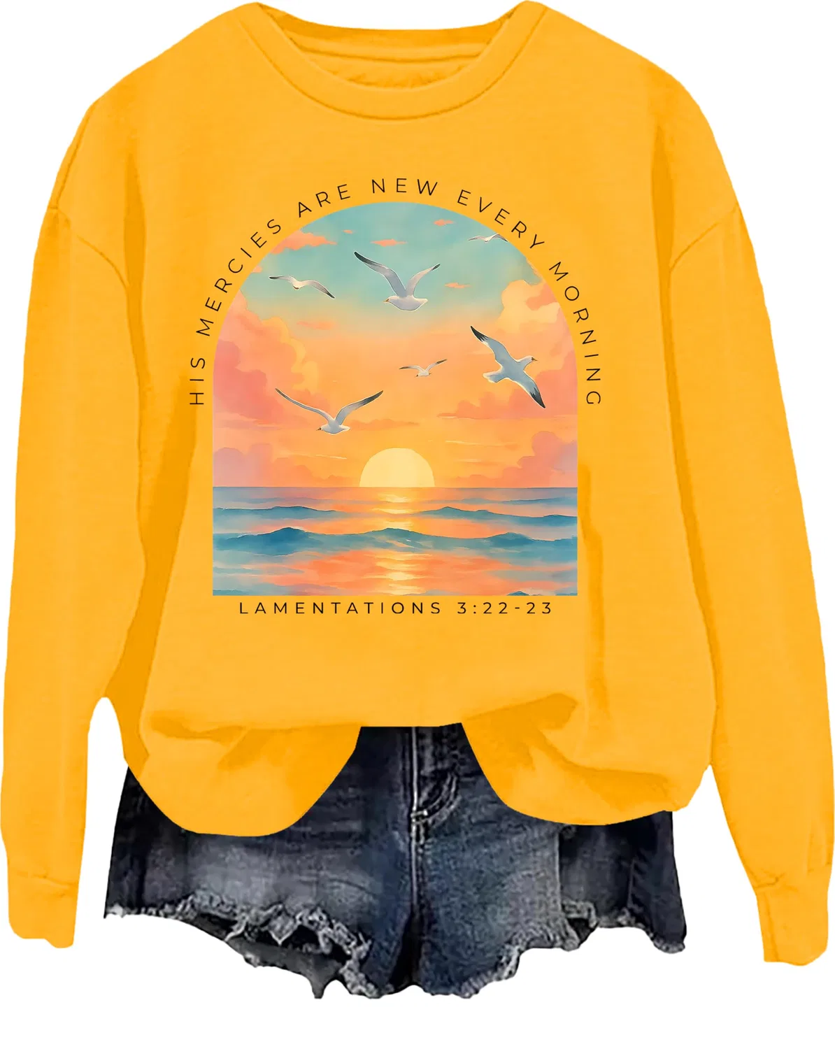 Женский свитшот с принтом His Mercies Are New Every Morning, Yellow