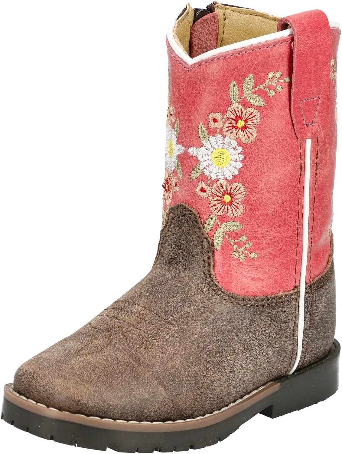 Детские сапоги для девочек с квадратным носком из кожи Autry Smoky Mountain Boots, Vintage Chocolate/Coral