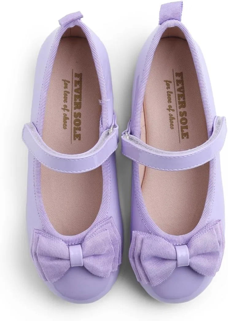 Детские балетки для девочек с принтом FEVERSOLE, Lilac Patent Vegan Leather Bow Tie Loop Maryjane — фото 2