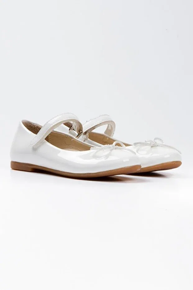 Детские балетки для девочек лакированные белые Paqpa, White Patent Leather — фото 2