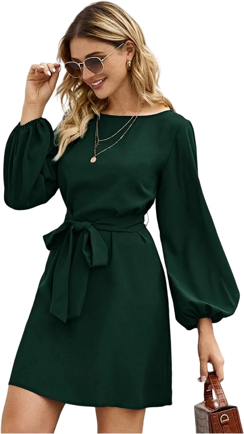 Женское повседневное платье с длинным рукавом, Dark Green
