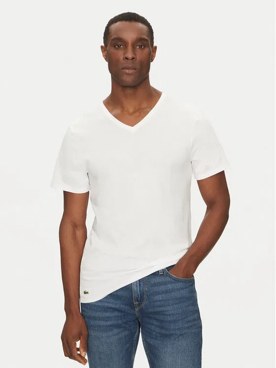 Комплект футболок Lacoste slim fit, V-образный вырез, белый — фото 2