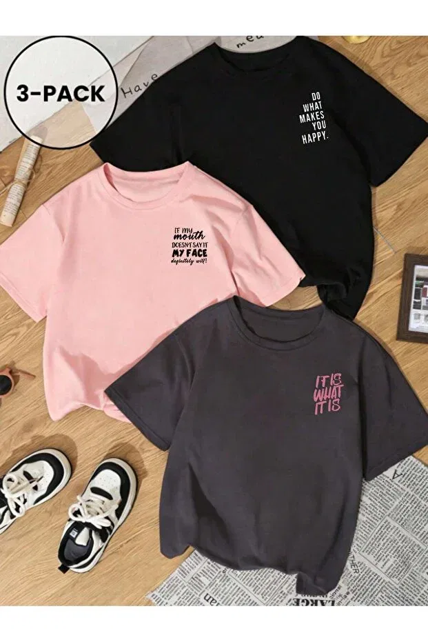 Детский комплект футболок для девочек с принтом Svart Wear, Multicolor1 — фото 2