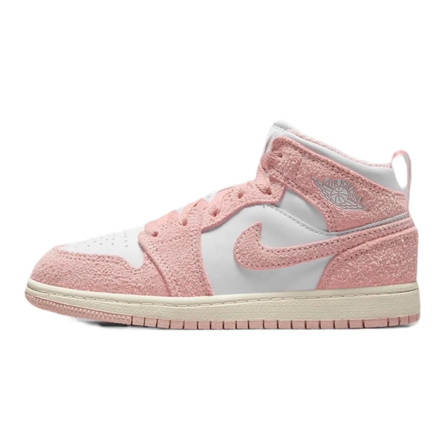 Детские кроссовки для мальчиков с высоким берцем Air Jordan 1 NIKE, Pure White Pink Legend Pink Suede
