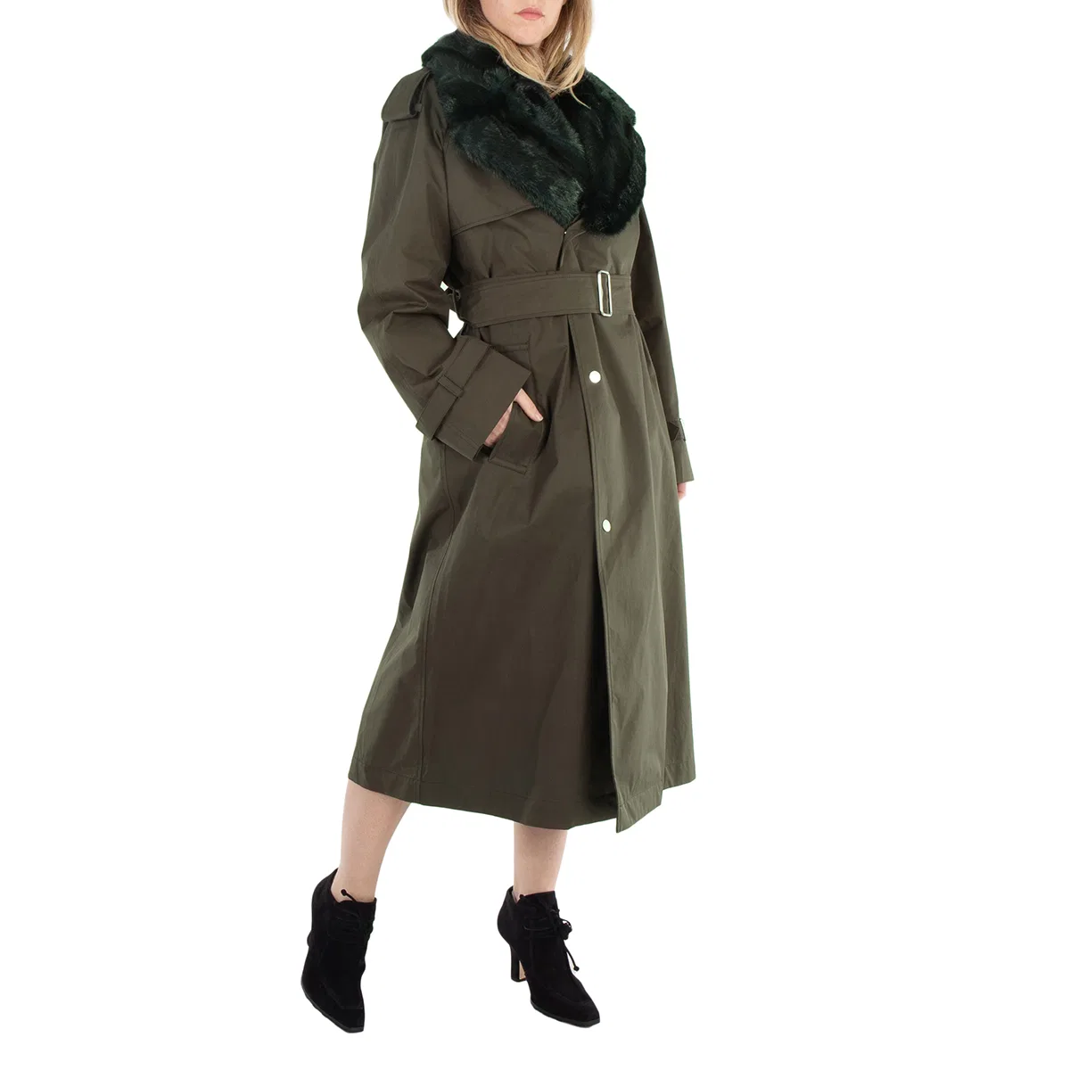 Тренчкот с поясом High Neck Check Print Burberry, Otter/Dark Green — фото 2