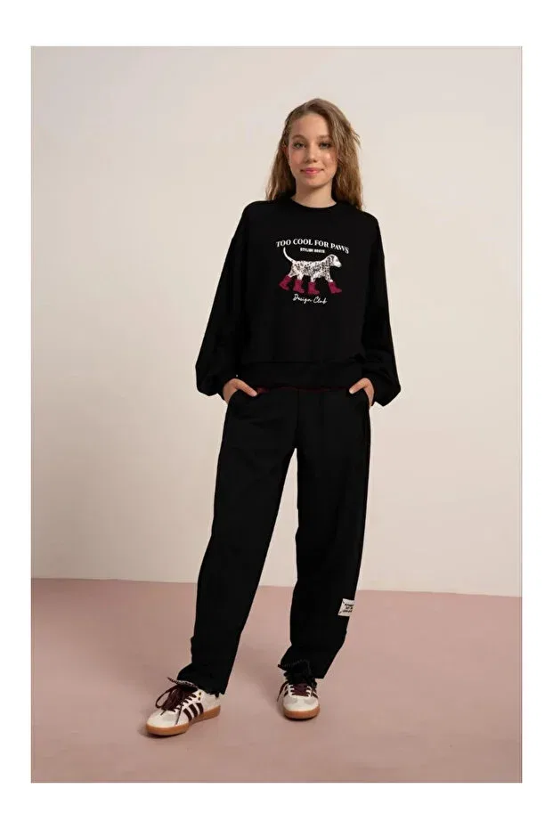 Детские спортивные штаны для девочек с длинным рукавом My Lorin Kids Store, Black — фото 2