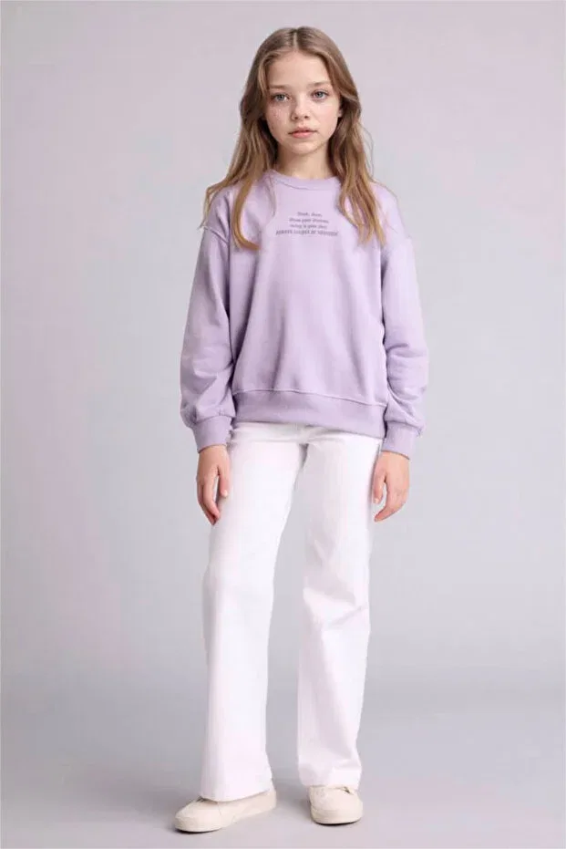 Детские свитшот для девочек с принтом Relax fit printed lilac girls' sweatshirt e6782a8/pr308 Defacto, Purple Pr308 — фото 2