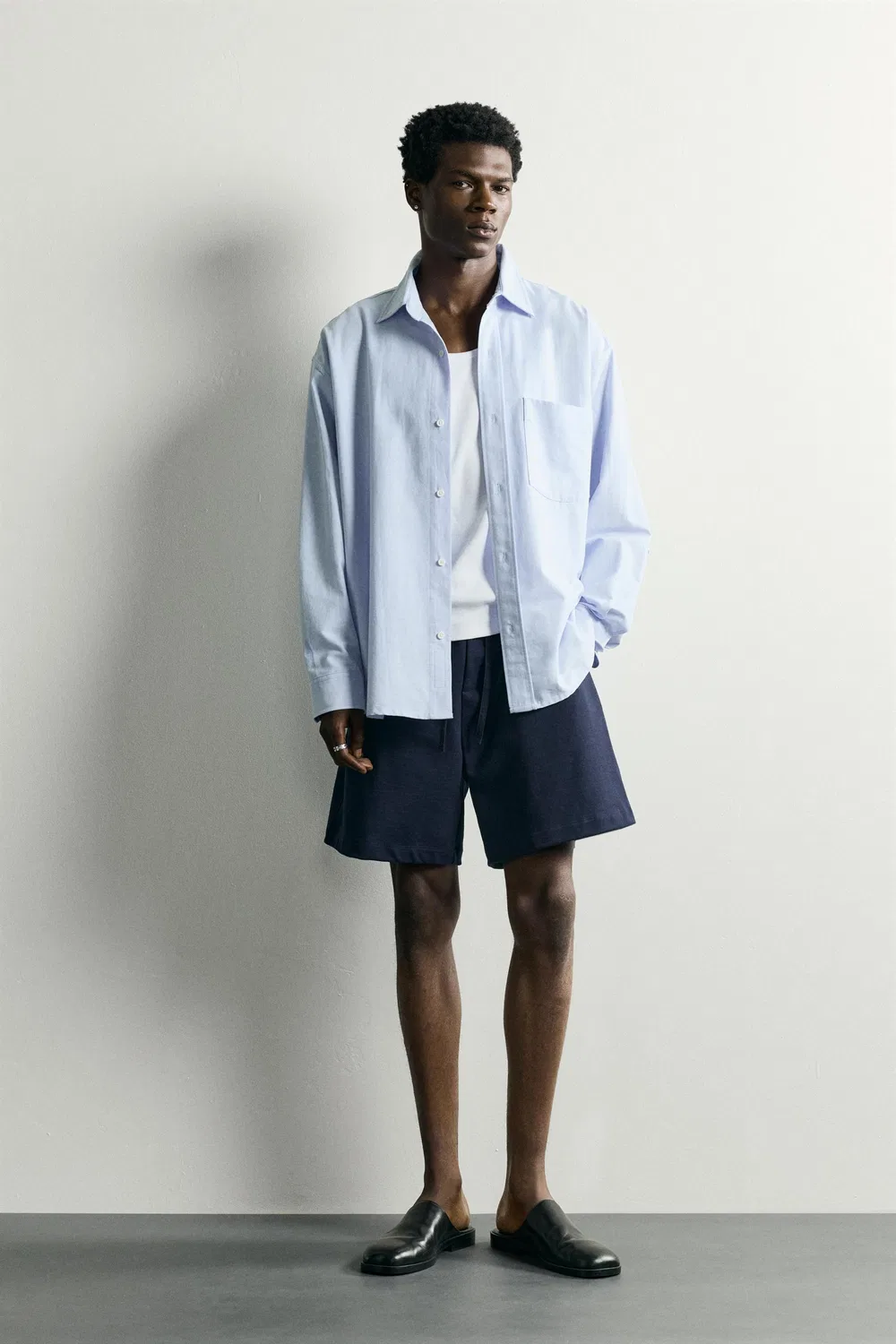 Спортивные шорты-бермуды с контрастной талией ZARA, Navy blue
