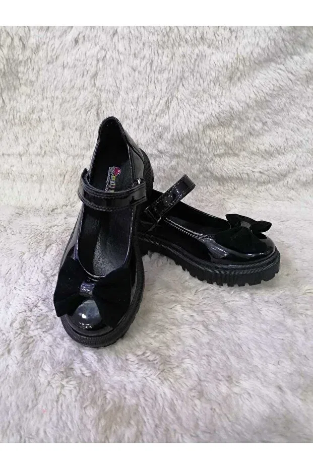 Детские балетки для девочек с бантом Özgür Kids, Black Rugan — фото 4