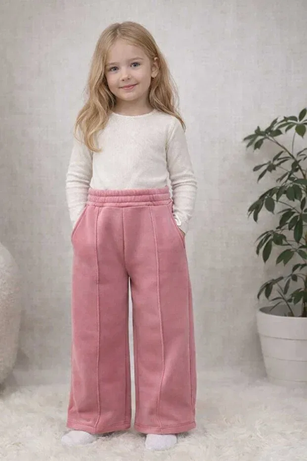 Детские спортивные штаны для девочек с широкой штаниной Bebeğime Çorap, Pink