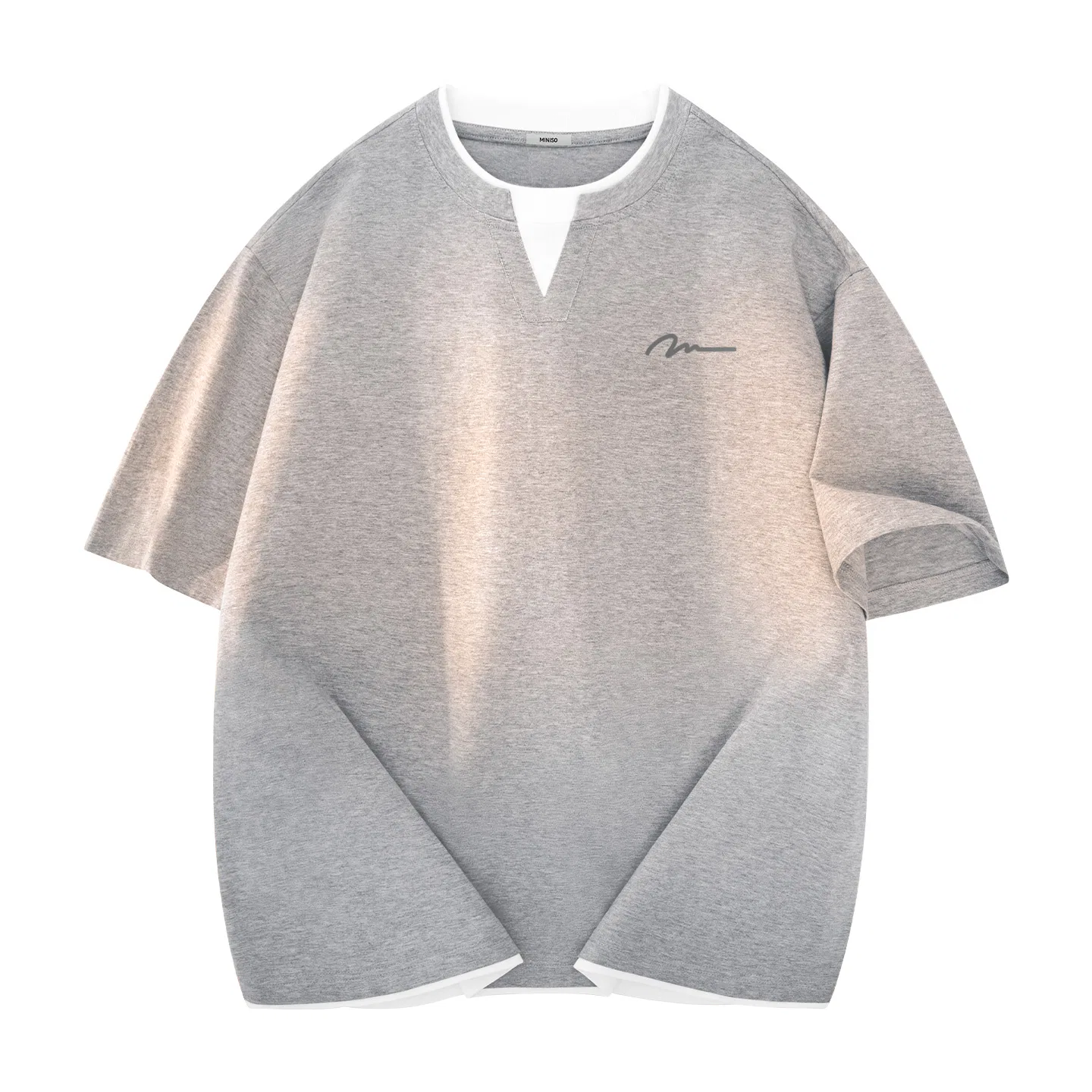 Детская футболка хлопковая с имитацией двухслойности MINISO, Heather Gray