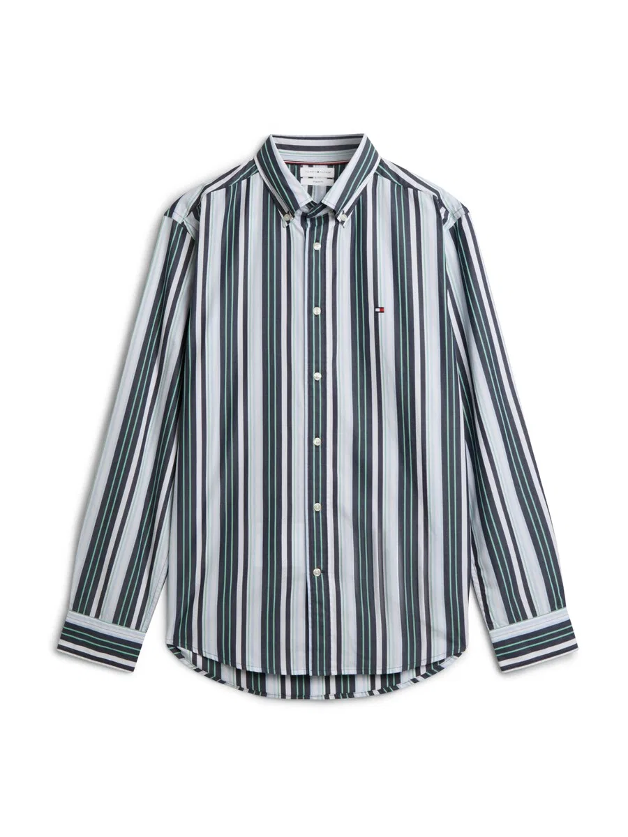 Рубашка TOMMY HILFIGER Regular fit на пуговицах, модель «Regular Fit Multicolour Stripe», изумрудного и мятного цвета