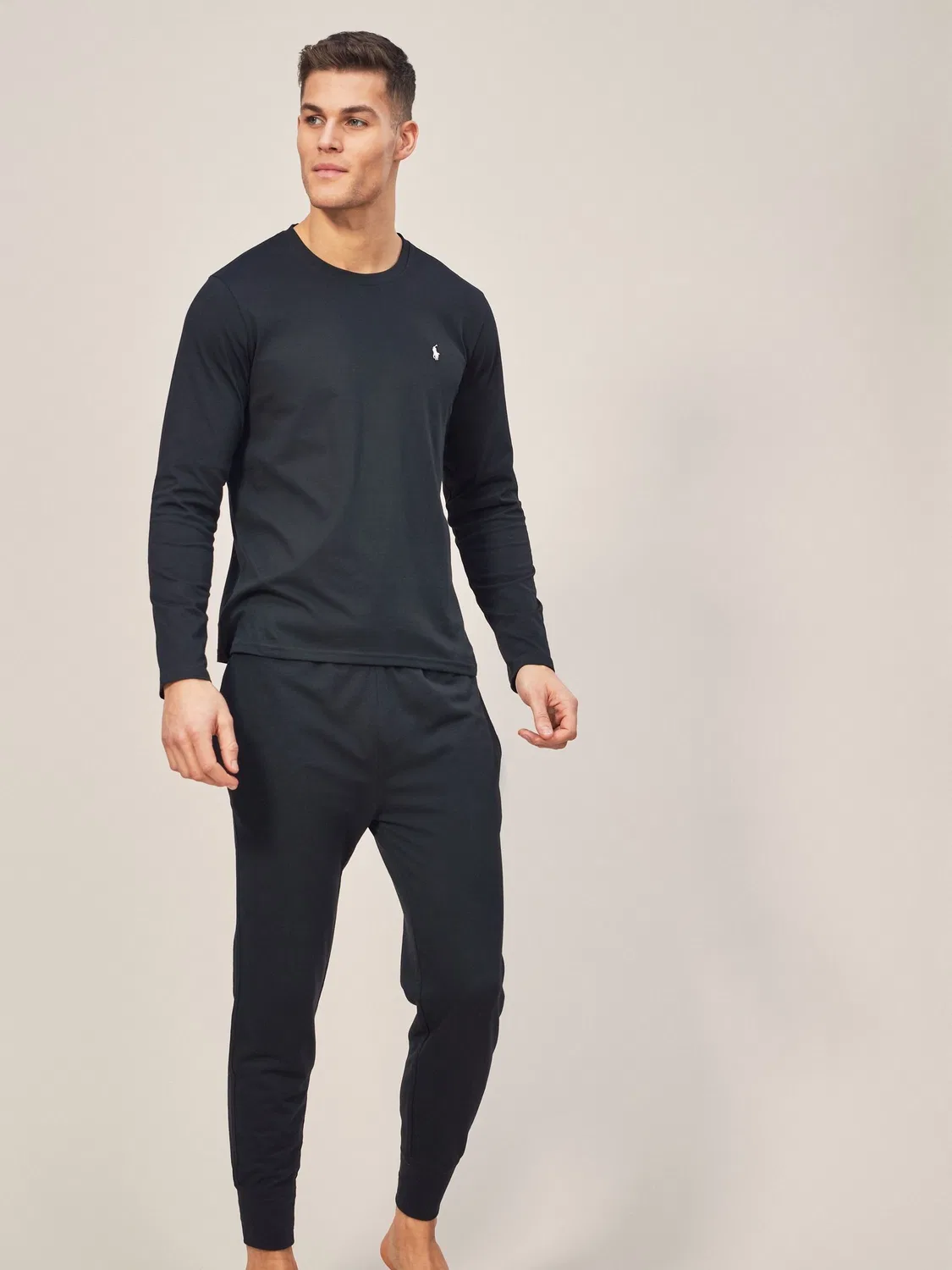 Черная хлопковая футболка с длинным рукавом и логотипом Polo Ralph Lauren — фото 3