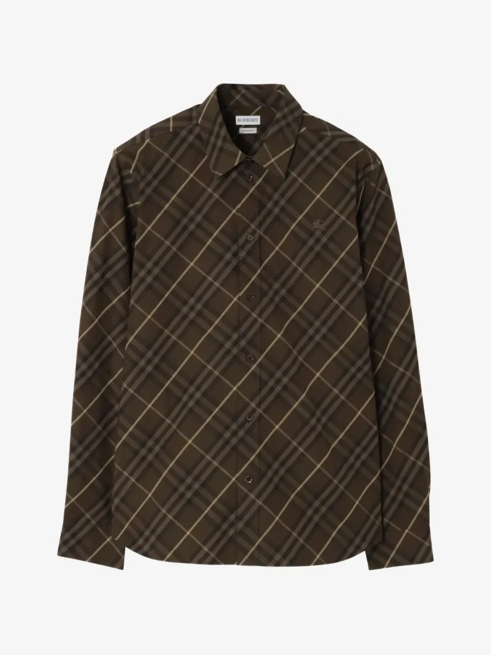 Хлопковая рубашка классического кроя в клетку BURBERRY, коричневый