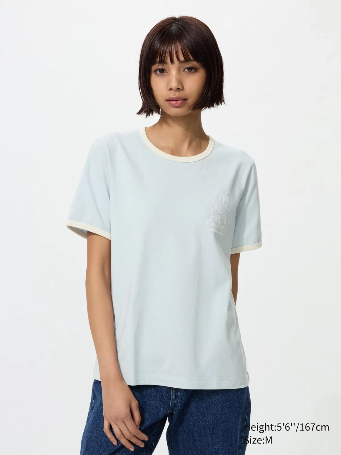 Футболка Uniqlo Миффи в цвету, с коротким рукавом и графическим принтом, светло-голубой — фото 2