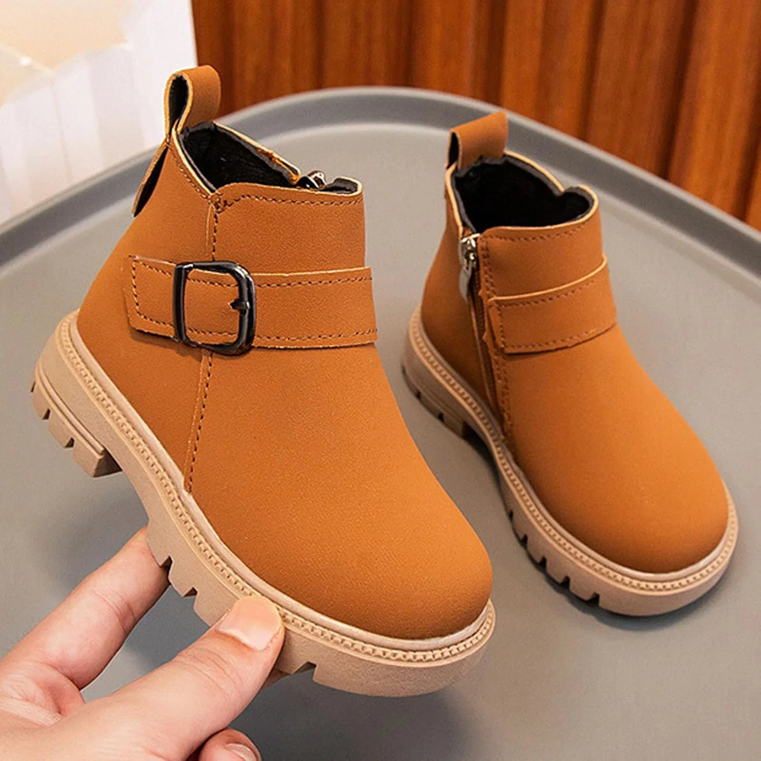 Детские зимние ботинки для девочек и мальчиков с боковой молнией SHOPESSA, Yellow — фото 2