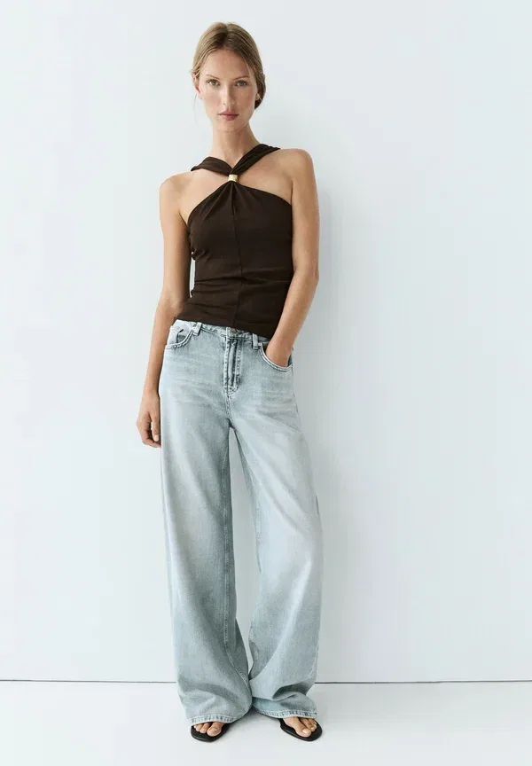 Топ с вырезом на спине Halter top with jewel straps Massimo Dutti, темно-коричневый — фото 4